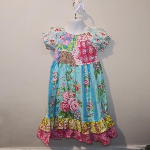 3/$18 Pish Posh Girls Cottagecore Style Patchwork Floral Ruffled Hem Dress - Picture 11 of 11